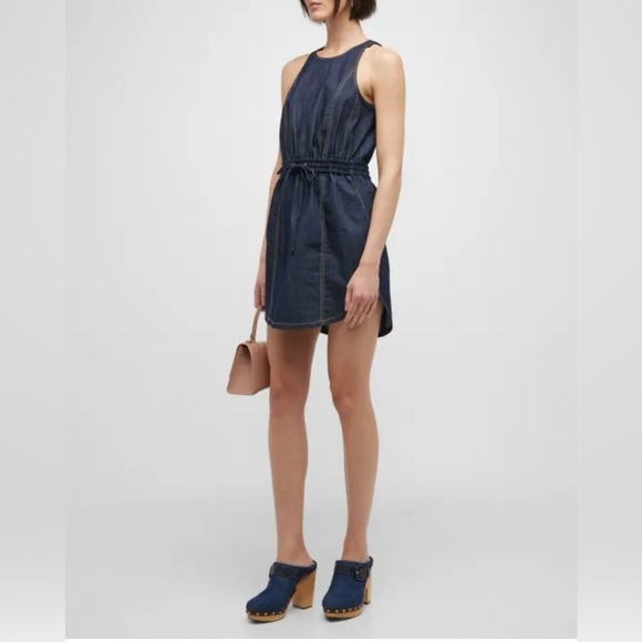 Cinq A Sept Ruba Shirred Waist Sleeveless Denim Mini Dress Women's Size 10 - Picture 1 of 9